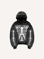 Skeleton&Gesture Faux Decal Print Slant Pockets Hoodie