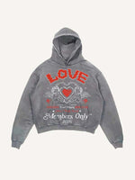 Distressed Washed Cupid&Heart&Letter Print Slant Pockets Hoodie