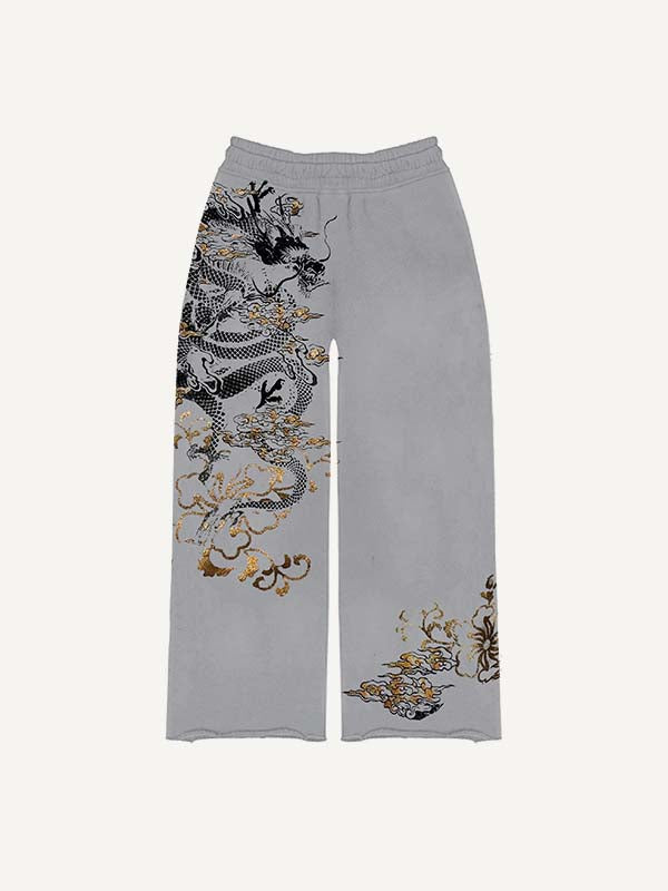 Dragon Print Elastic Waist Pants