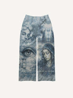Mary&Figure&Eye&Graphic&Letter Print Elastic Waist Pants