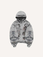 Black Panther&Tiger&Graphic Print Slant Pockets Hoodie