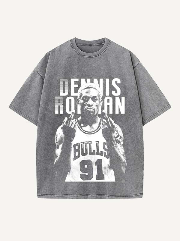 Dennis Rodman Print Round Neck T-shirt