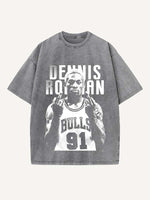 Dennis Rodman Print Round Neck T-shirt