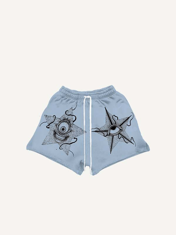 Evil Star&Eye&Graphic Print Drawstring Waist Shorts