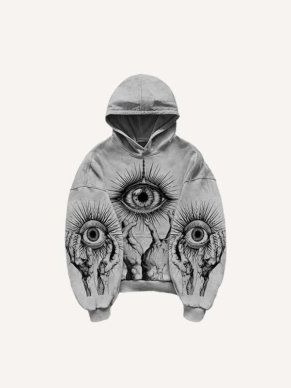 Palm&Eye Print Slant Pockets Hoodie