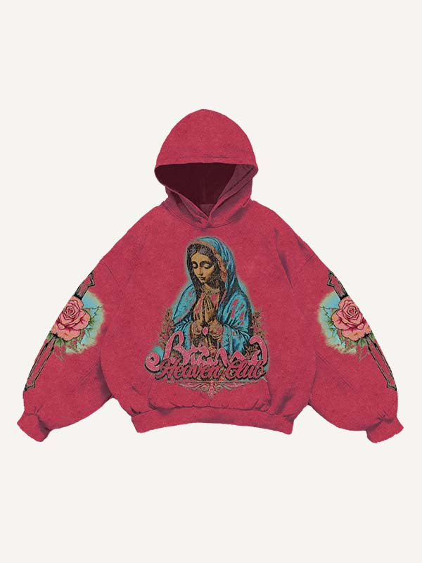 Figure&Mary&Cross&Floral&Letter Print Slant Pockets Hoodie