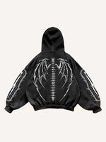 Skeleton&Heart&Wing Faux Decal Print Slant Pockets Hoodie