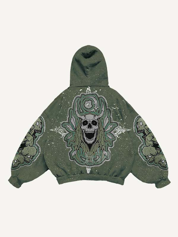 Skull Faux Decal Print Slant Pockets Hoodie