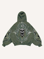Skull Faux Decal Print Slant Pockets Hoodie