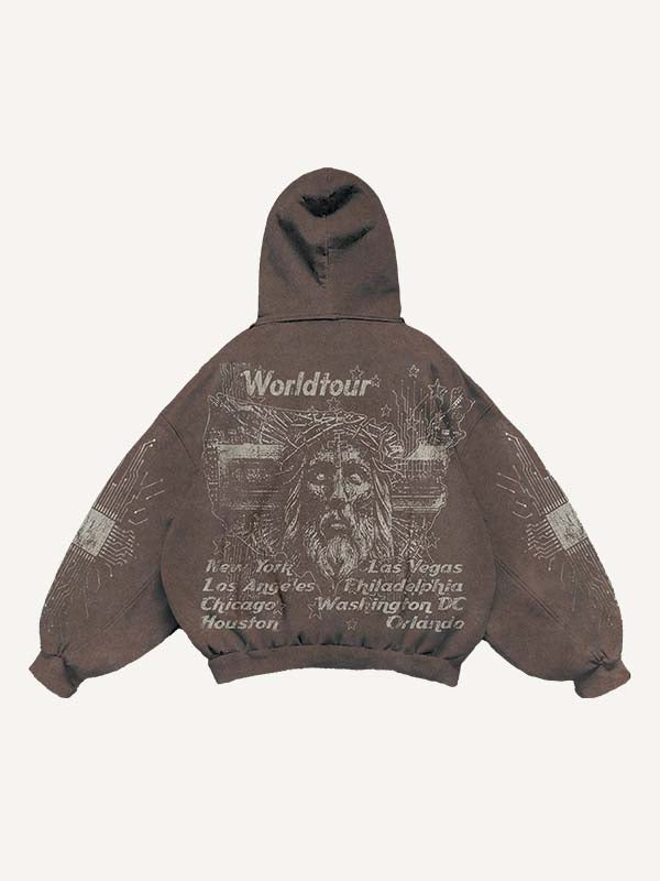 Cross&Juses Graphic Print Slant Pockets Hoodie