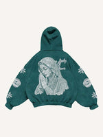 Mary&Letter Pray Faux Rhinestones Print Slant Pockets Hoodie