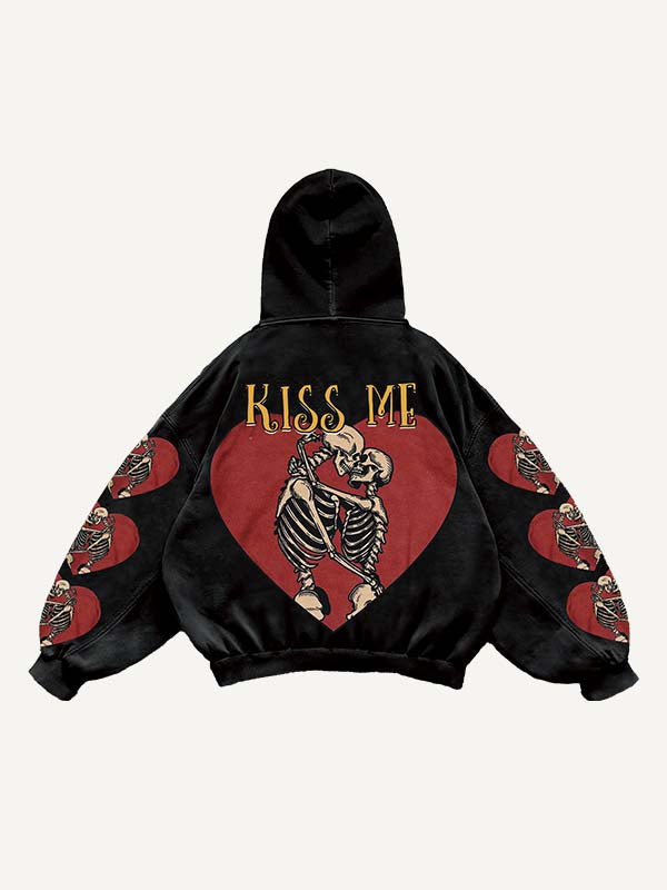 Skeleton Fall In Love Print Slant Pockets Hoodie