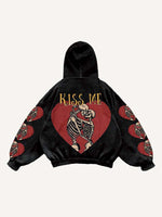Skeleton Fall In Love Print Slant Pockets Hoodie