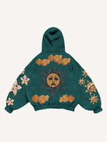 Sad Sun&Eye&Cloud&Graphic Print Slant Pockets Hoodie