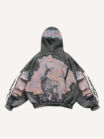 Skeleton&Graphic Faux Decal Print Slant Pockets Hoodie