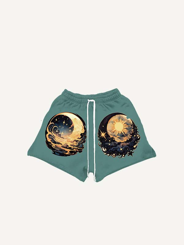 Moon&Sun&Star&Graphic Print Drawstring Waist Shorts