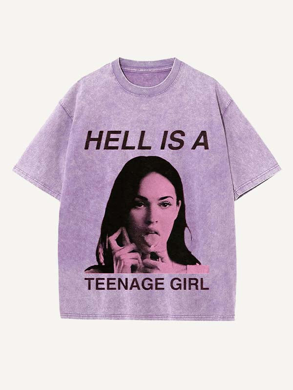 Distressed Washed Figure&Letter Print Round Neck T-shirt