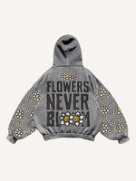 Floral&Letter Print Slant Pockets Hoodie