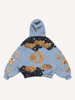 Sad Sun&Moon&Eye&Cloud&Graphic Print Slant Pockets Hoodie