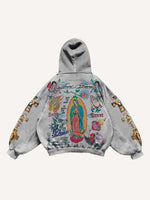 Cross&Figure&Pray&Graphic&Letter Print Slant Pockets Hoodie