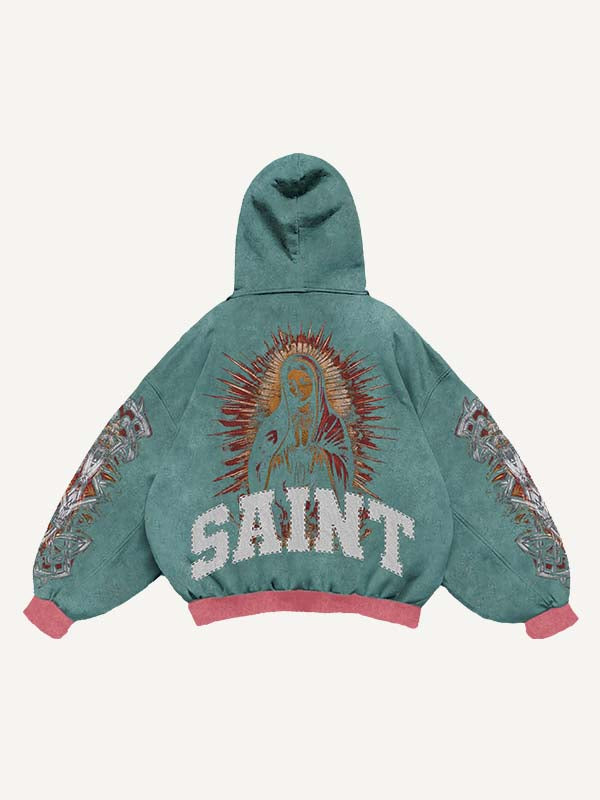 Mary&Pray&Letter&Graphic Print Slant Pockets Hoodie