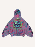Skull&Mushroom&Eye&Letter Print Slant Pockets Hoodie