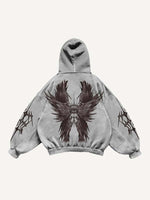 Wing&Eye Print Slant Pockets Hoodie