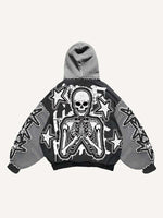 Colorblock Star&Skeleton Pray Faux Decal Print Slant Pockets Hoodie