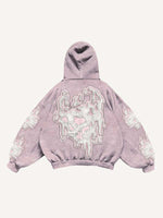 Graphic Faux Decal Print Slant Pockets Hoodie