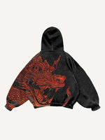 Dragon Print Slant Pockets Hoodie