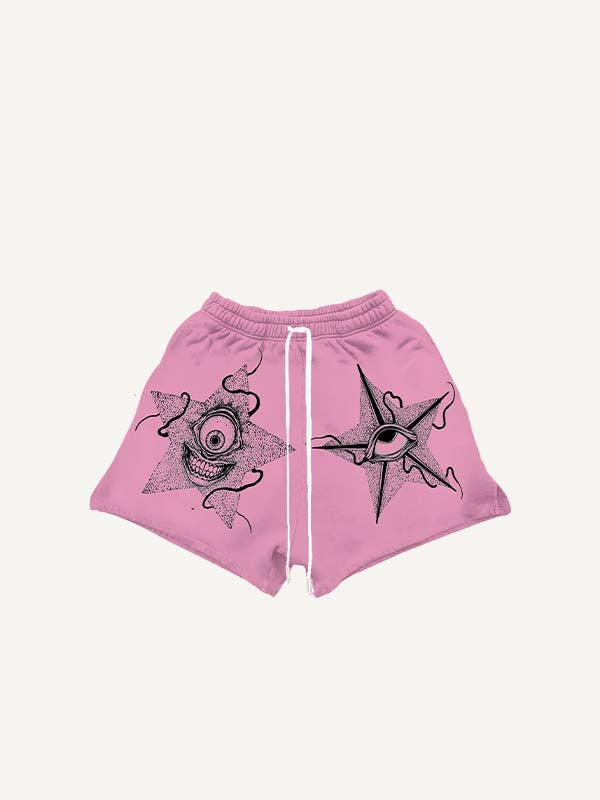 Evil Star&Eye&Graphic Print Drawstring Waist Shorts