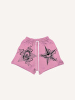 Evil Star&Eye&Graphic Print Drawstring Waist Shorts