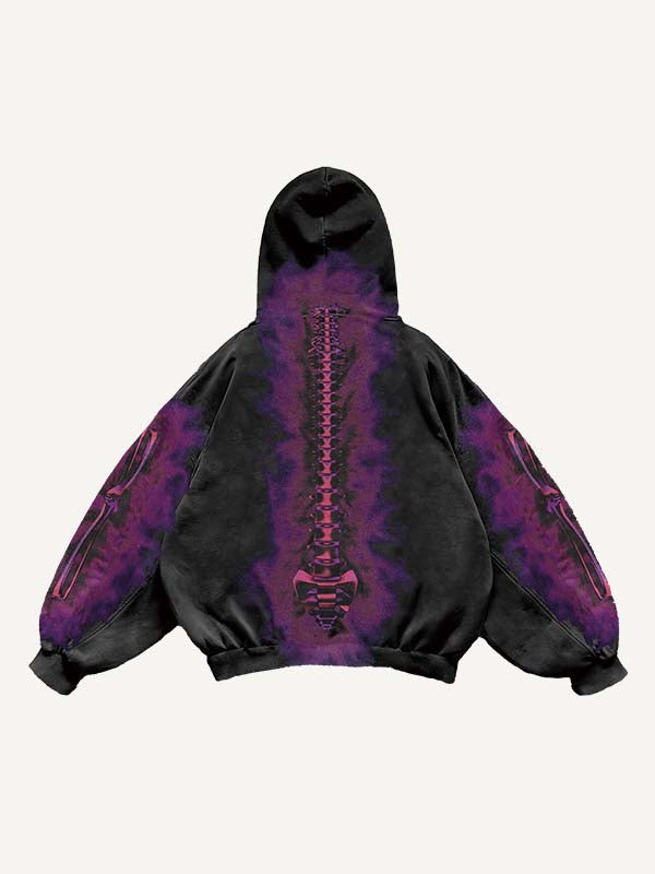Skeleton Print Slant Pockets Hoodie