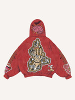 Skeleton Injection Medicine&Letter Faux Decal Print Slant Pockets Hoodie