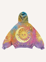 Figure&Moon&Sun&Star Print Slant Pockets Hoodie