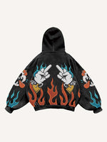 Skull&Eyeball&Fire&Smiley Face Print Slant Pockets Hoodie