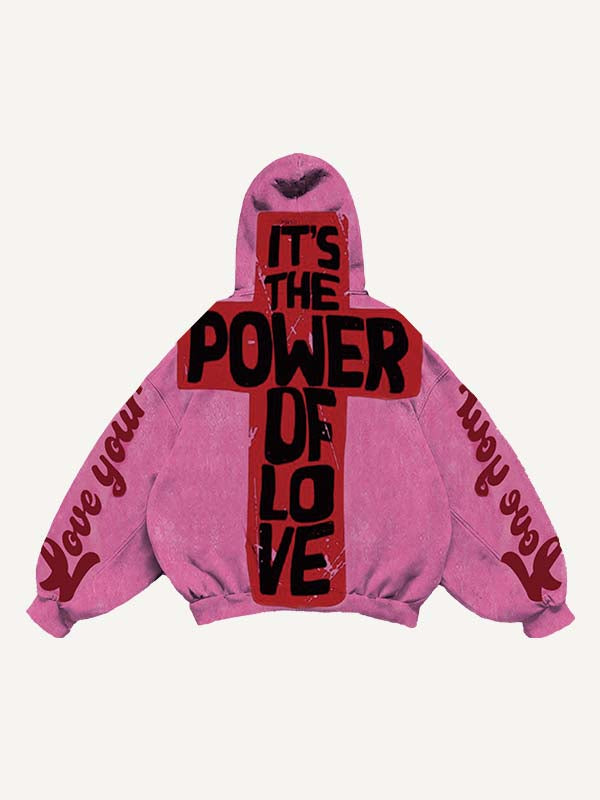 Love Your Little Angel&Cross Print Slant Pockets Hoodie