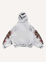 Dragon&Letter Print Slant Pockets Hoodie