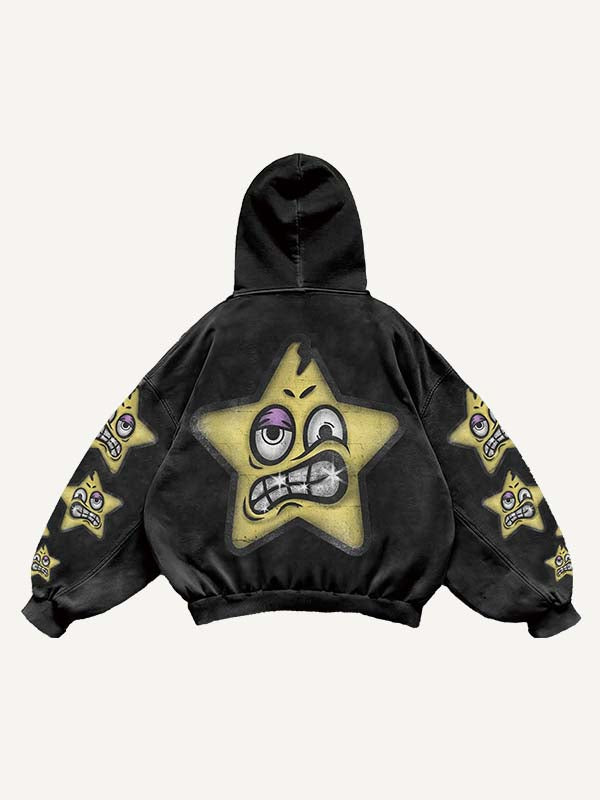Evil Star Print Slant Pockets Hoodie