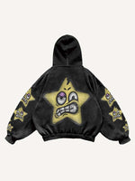 Evil Star Print Slant Pockets Hoodie