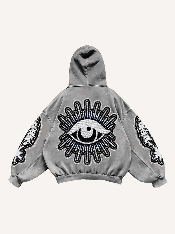 Moon&Star&Eye Faux Decal Print Slant Pockets Hoodie