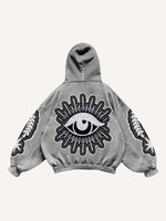 Moon&Star&Eye Faux Decal Print Slant Pockets Hoodie