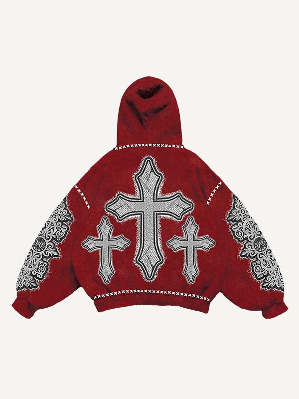 Cross&Letter Graphic Faux Decal Print Slant Pockets Hoodie