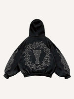 Statue Of Liberty&Letter&Graphic Faux Rhinestones Print Slant Pockets Hoodie