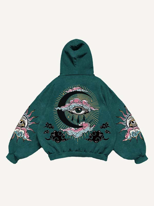 Eye&Cloud&Moon&Graphic Print Slant Pockets Hoodie