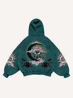 Eye&Cloud&Moon&Graphic Print Slant Pockets Hoodie