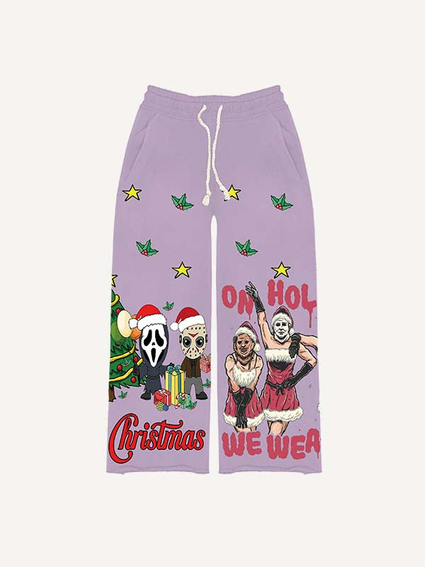Christmas Horror Print Elastic Waist Pants