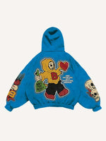 Skull&Letter&Heart Graphic Faux Decal Print Slant Pockets Hoodie