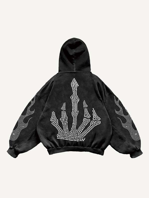 Skull&Gesture Faux Rhinestones Print Slant Pockets Hoodie