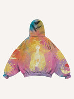 Figure&Heart&Sun&Moon&Cloud Print Slant Pockets Hoodie